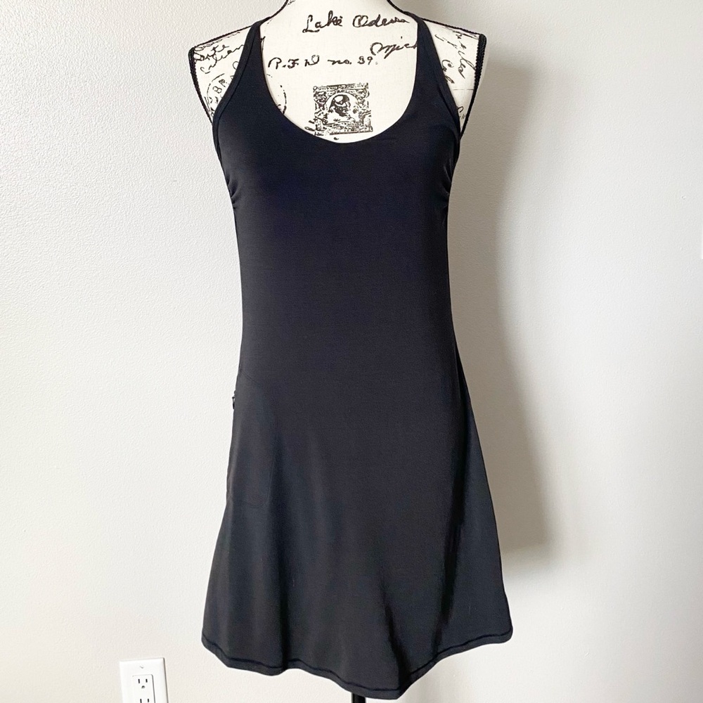 Prana Black Dress Built in Bra Strappy Activewear A-Line LBD Women's Small - Picture 4 of 9